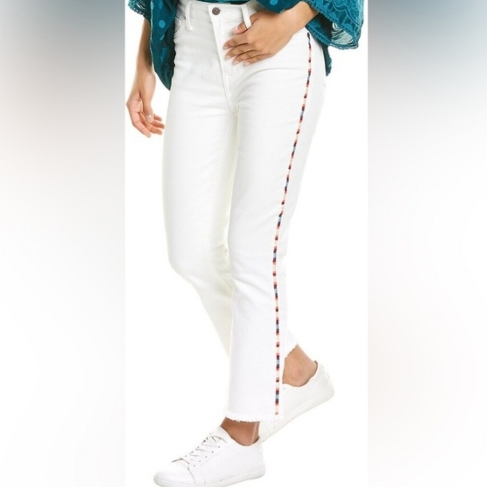 Johnny Was Cropped Baby Boot White Jean Kendra w/Embroidered Detail Sz 27